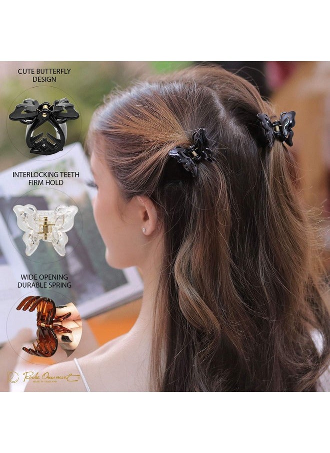 RC ROCHE ORNAMENT - 12 Pcs Womens Cute Butterfly French Clutcher Claws Jaw Hair Clips Interlocking Teeth Strong Hold No Slip Grip Clamp Classic Beauty Fashion Accessory Medium Clear Brown And Black - Image 1