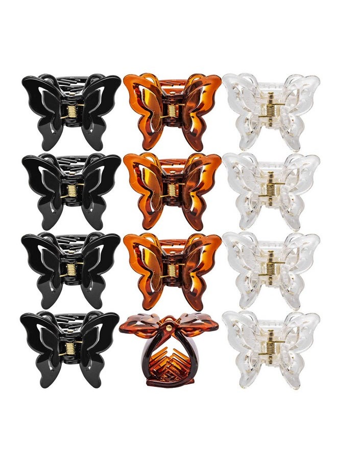 RC ROCHE ORNAMENT - 12 Pcs Womens Cute Butterfly French Clutcher Claws Jaw Hair Clips Interlocking Teeth Strong Hold No Slip Grip Clamp Classic Beauty Fashion Accessory Medium Clear Brown And Black - Image 1