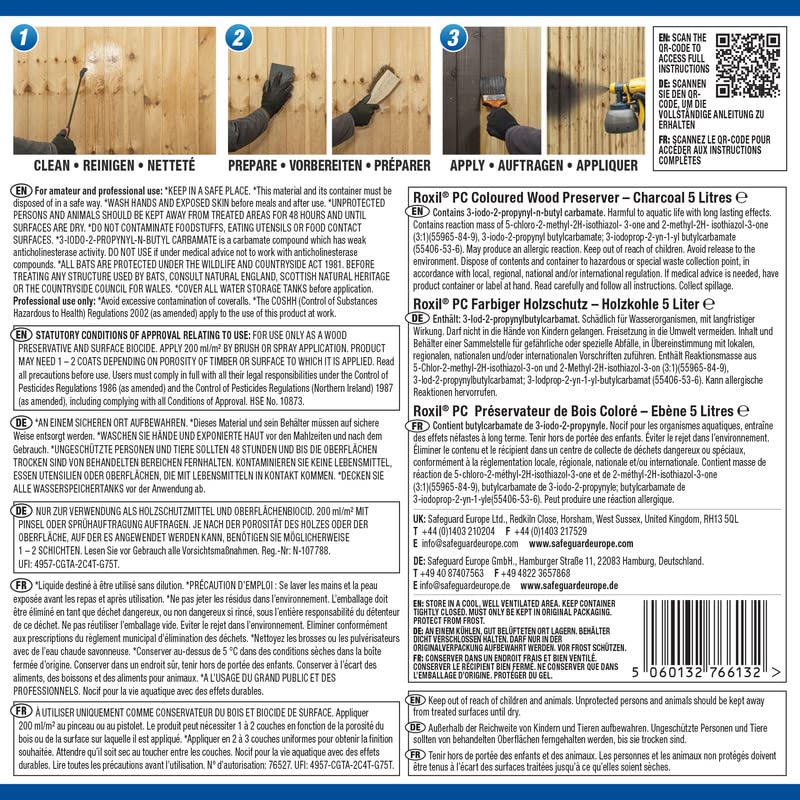 Roxil Wood Stain Preserver 5 Litre (Charcoal) Fast-Drying Satin Finish for Decking, Fence, Shed, Furniture. Up to 5 Year Protection for Indoor & Outdoor - Image 2