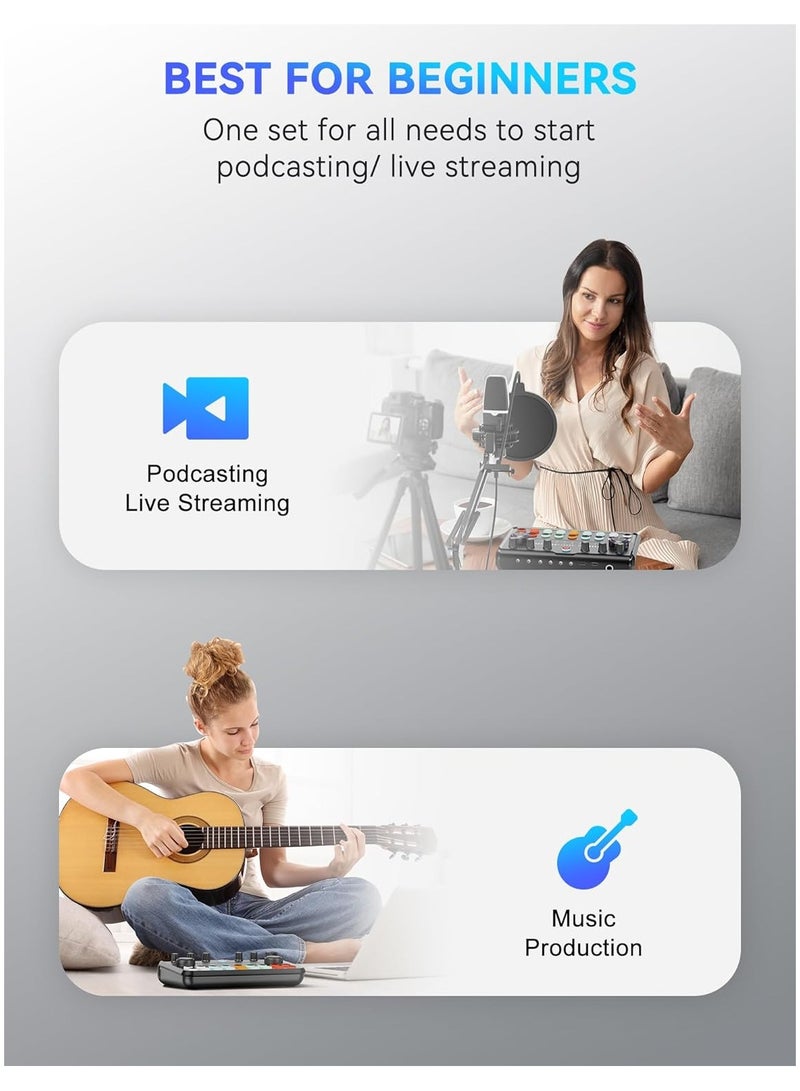 Audio Mixer for Smartphone & PC: Plug-and-Play Live Sound Card with DJ Mixer, Voice Changer & Customized sound effects. Ideal for Recording Music, Home Studio, Podcasts & Streaming  - Image 2