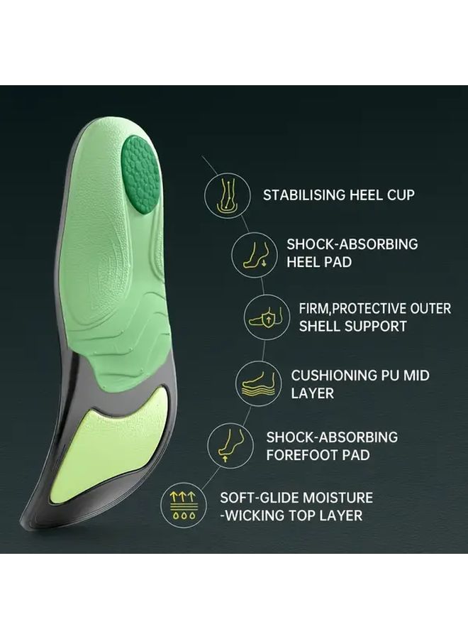 EVA Shock Absorption Insole With U Shaped Heel Cup And Arch Support Size 44 47 Green Black - Image 2