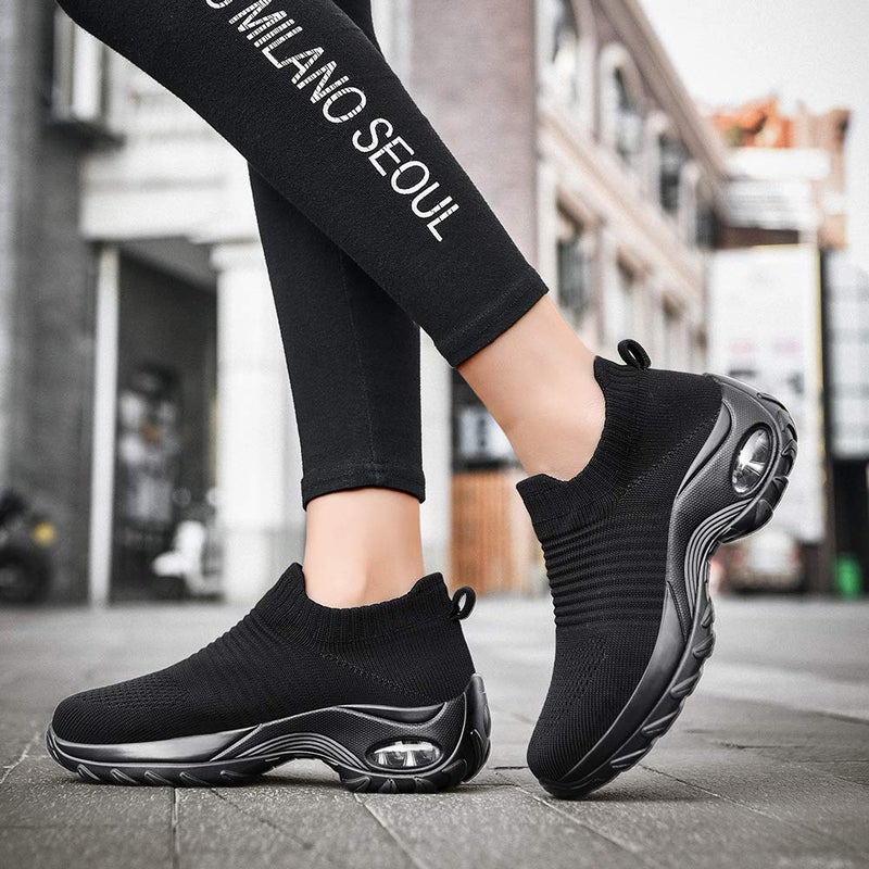 Slow Man Women's Walking Shoes Sock Sneakers - Breathable Mesh Slip On Lady Girls Work Nursing Easy Shoes Platform Loafers Black8.5 - Image 2