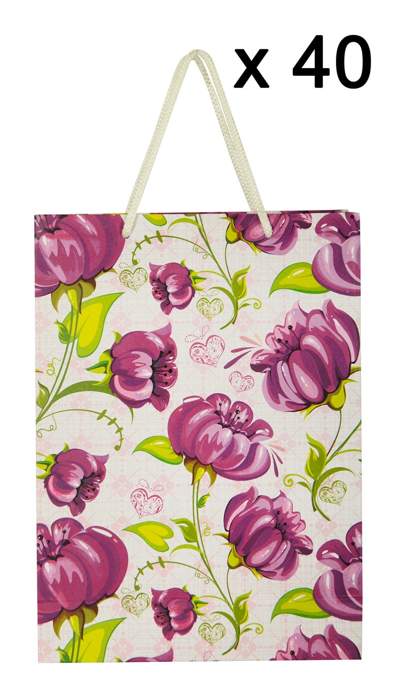 Arrow Paper Purple Flower Design Gift Bags for Gifting, Weddings, Birthday,Holiday Presents(28 cm x 20 cm x 7.5 cm,Pack of 40) - Image 5