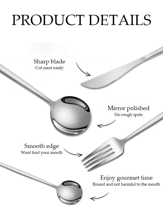 DUNISO طقم أدوات مائدة من الفولاذ المقاوم للصدأ 30 قطعة، طقم أدوات مطبخ على الطراز الغربي، طقم أدوات مائدة مصقول بمرآة، مع سكين، شوكة، ملعقة، مناسب لتناول الطعام العائلي، المطبخ، التجمعات، فضي - Image 3