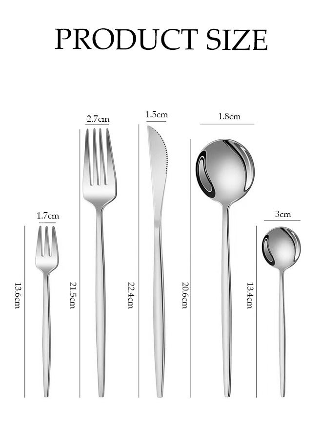 DUNISO طقم أدوات مائدة من الفولاذ المقاوم للصدأ 30 قطعة، طقم أدوات مطبخ على الطراز الغربي، طقم أدوات مائدة مصقول بمرآة، مع سكين، شوكة، ملعقة، مناسب لتناول الطعام العائلي، المطبخ، التجمعات، فضي - Image 2