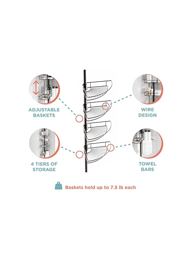 راكسوم علبة دش زاوية مقاومة للصدأ من هوم للحمام، 4 أرفف قابلة للتعديل وقضيب منشفة، مع عمود شد، لتخزين الحمام والدش، 60-97 بوصة، برونزي - Image 3