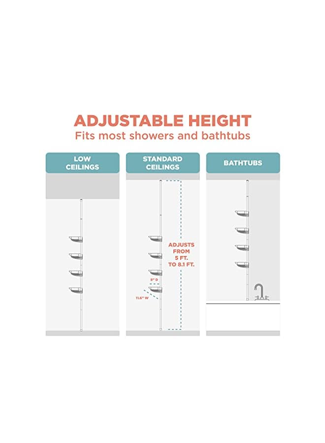 راكسوم علبة دش زاوية مقاومة للصدأ من هوم للحمام، 4 أرفف قابلة للتعديل وقضيب منشفة، مع عمود شد، لتخزين الحمام والدش، 60-97 بوصة، برونزي - Image 5