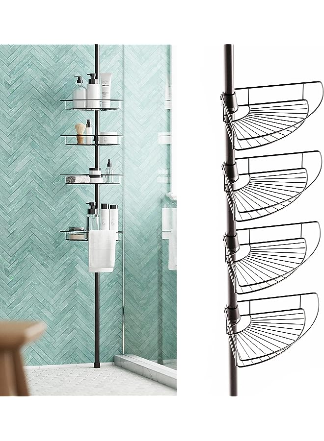 راكسوم علبة دش زاوية مقاومة للصدأ من هوم للحمام، 4 أرفف قابلة للتعديل وقضيب منشفة، مع عمود شد، لتخزين الحمام والدش، 60-97 بوصة، برونزي - Image 1