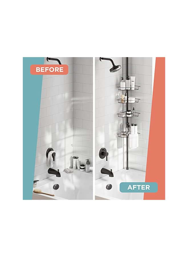 راكسوم علبة دش زاوية مقاومة للصدأ من هوم للحمام، 4 أرفف قابلة للتعديل وقضيب منشفة، مع عمود شد، لتخزين الحمام والدش، 60-97 بوصة، برونزي - Image 4