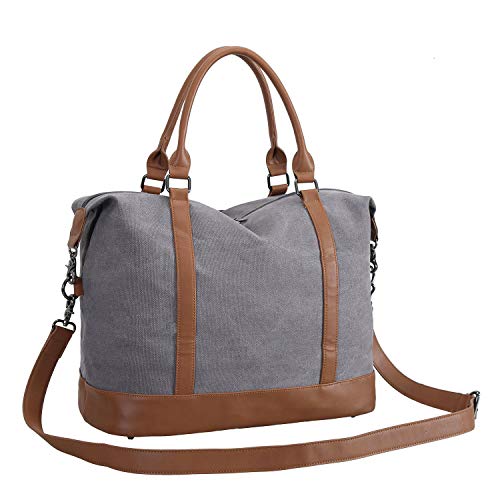 Bluboon Women Ladies Canvas Weekender Bag Overnight Carry-on Tote Duffel in Trolley Handle (Grey) - Image 2