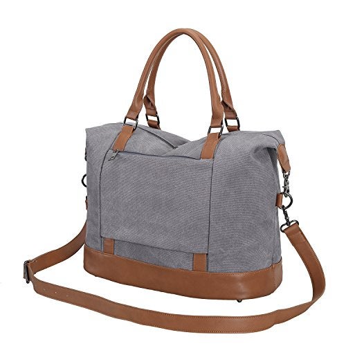 Bluboon Women Ladies Canvas Weekender Bag Overnight Carry-on Tote Duffel in Trolley Handle (Grey) - Image 3