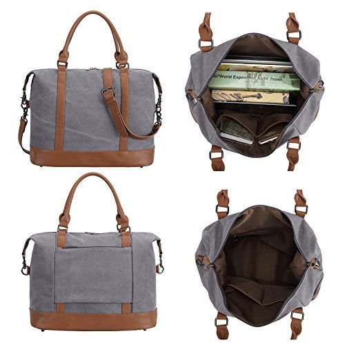 Bluboon Women Ladies Canvas Weekender Bag Overnight Carry-on Tote Duffel in Trolley Handle (Grey) - Image 5