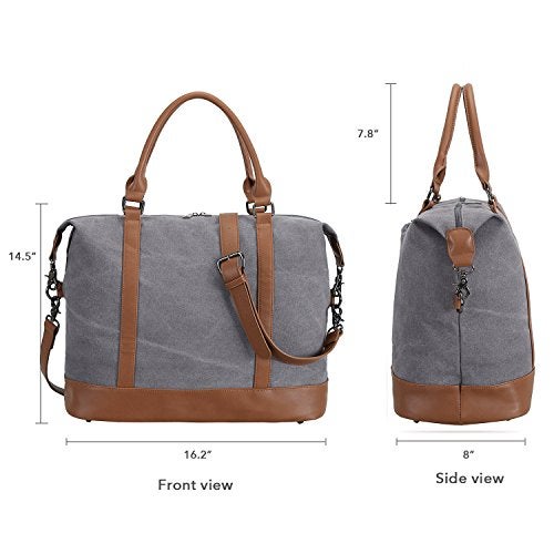 Bluboon Women Ladies Canvas Weekender Bag Overnight Carry-on Tote Duffel in Trolley Handle (Grey) - Image 4