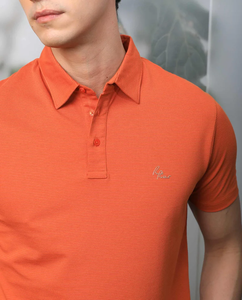 Rare Rabbit Rare Rabbit Men's Tunas Dark Rust Cotton Polyester Fabric Collared Neck Half Sleeves Striped Polo T-Shirt