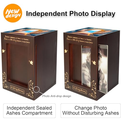 CHIEMOT - Wooden Cremation Urns with Photo Frame for Human Ashes Adult Female Male, Wood Urns Box and Casket, Decorative Urn with Picture for Adults Up to 200 lbs (Large, Stairway to Heaven) - Image 2