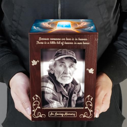 CHIEMOT - Wooden Cremation Urns with Photo Frame for Human Ashes Adult Female Male, Wood Urns Box and Casket, Decorative Urn with Picture for Adults Up to 200 lbs (Large, Stairway to Heaven) - Image 5