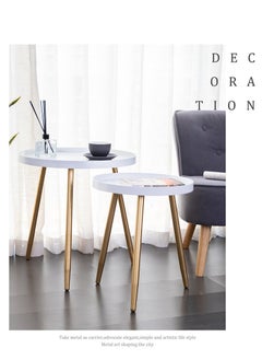 Arabest Round Side Table, Metal Legged Accent Table with Wooden Tray, Small Round End Table for Living Room, Bedroom, Nursery, White And Gold  - Image 4