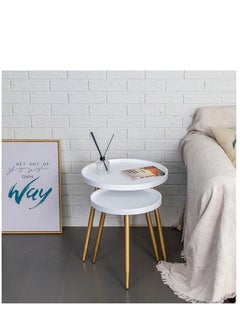 Arabest Round Side Table, Metal Legged Accent Table with Wooden Tray, Small Round End Table for Living Room, Bedroom, Nursery, White And Gold  - Image 5
