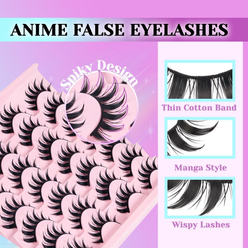 Losha Lashes Spiky Manga Lashes 14 Pairs Anime False Eyelashes 8D Wispy Asian Eye Lashes Pack Natural Soft Fake Eyelashes (Cutes Only) - Image 2