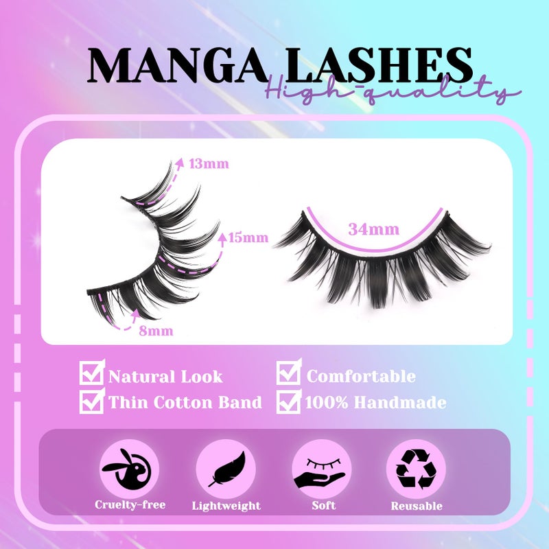 Losha Lashes Spiky Manga Lashes 14 Pairs Anime False Eyelashes 8D Wispy Asian Eye Lashes Pack Natural Soft Fake Eyelashes (Cutes Only) - Image 4