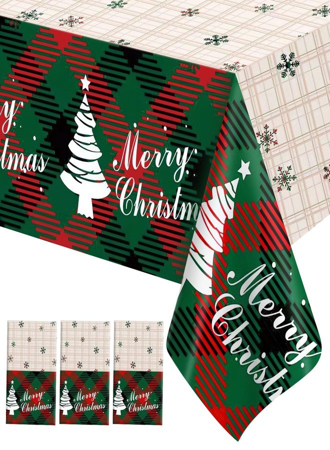 Linsuminn Christmas Tablecloth, 3 PCS Christmas Tablecloth Disposable for Rectangle Table, 54" x 108" Plastic Snowflake Xmas Tree Decorative Table Cloth Tables Cover for Xmas Holiday Party Decorations Supplies - Image 1