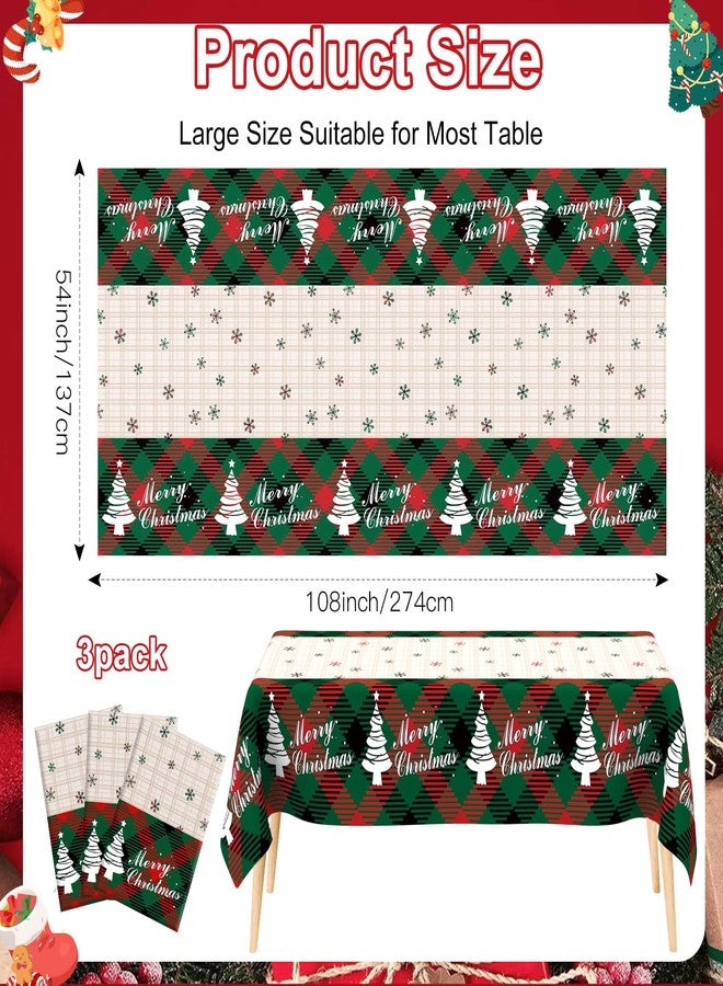 Linsuminn Christmas Tablecloth, 3 PCS Christmas Tablecloth Disposable for Rectangle Table, 54" x 108" Plastic Snowflake Xmas Tree Decorative Table Cloth Tables Cover for Xmas Holiday Party Decorations Supplies - Image 2
