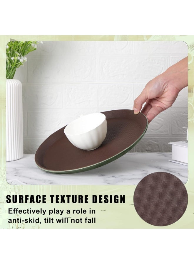 صينية تقديم دائرية بسطح غير قابل للانزلاق مع حواف مرتفعة، صواني تقديم مطاعم بلاستيكية متينة لوجبات الطعام، مناسبة للمنزل والمطبخ والمطاعم والكافتيريا والبار والفنادق، طقم مكون من قطعتين لون بني - Image 2