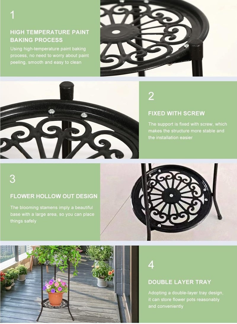 السيزال حامل آنية زهور من طبقتين من الحد الأدنى من الحديد المخروطي من الأرض إلى الأرض حامل زهور لوه أخضر عصاري - Image 3