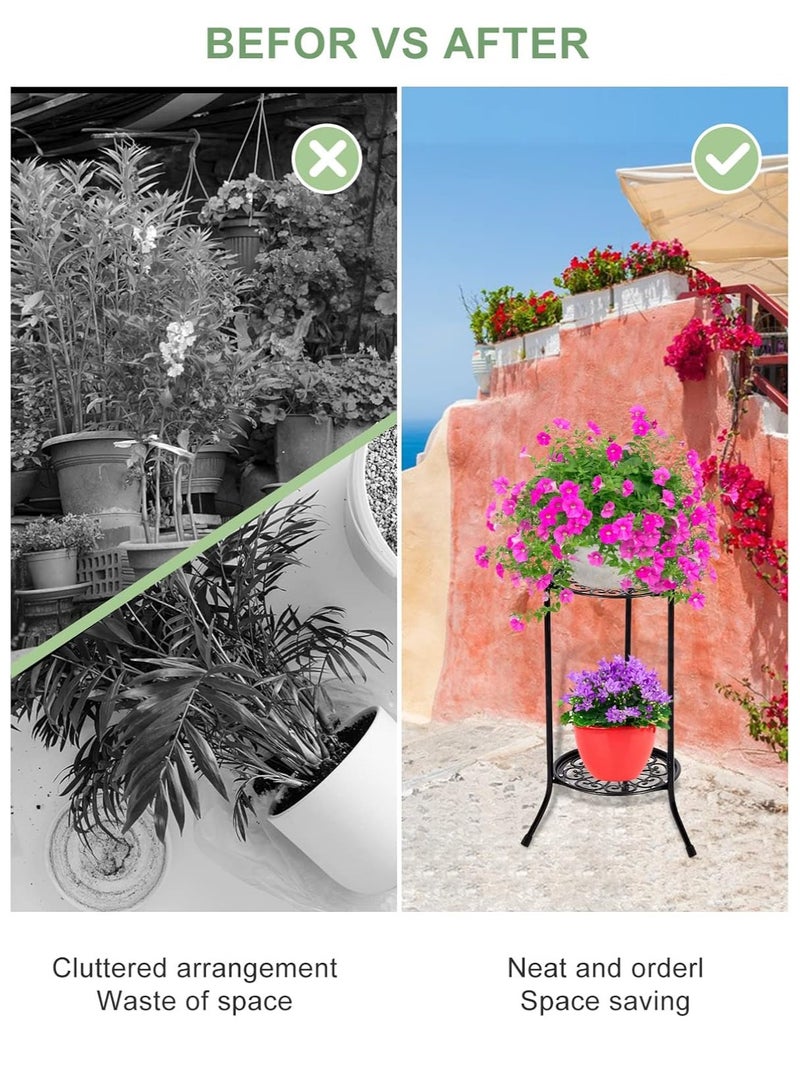 السيزال حامل آنية زهور من طبقتين من الحد الأدنى من الحديد المخروطي من الأرض إلى الأرض حامل زهور لوه أخضر عصاري - Image 4