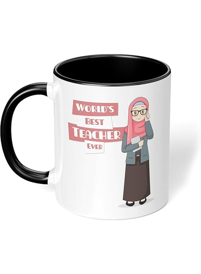 احتفل بيوم المعلم مع كوب أفضل معلم على الإطلاق، كوب قهوة أفضل معلم على الإطلاق، كوب قهوة سيراميك ثنائي اللون للمعلمين، كوب قهوة ليوم المعلم - Image 1