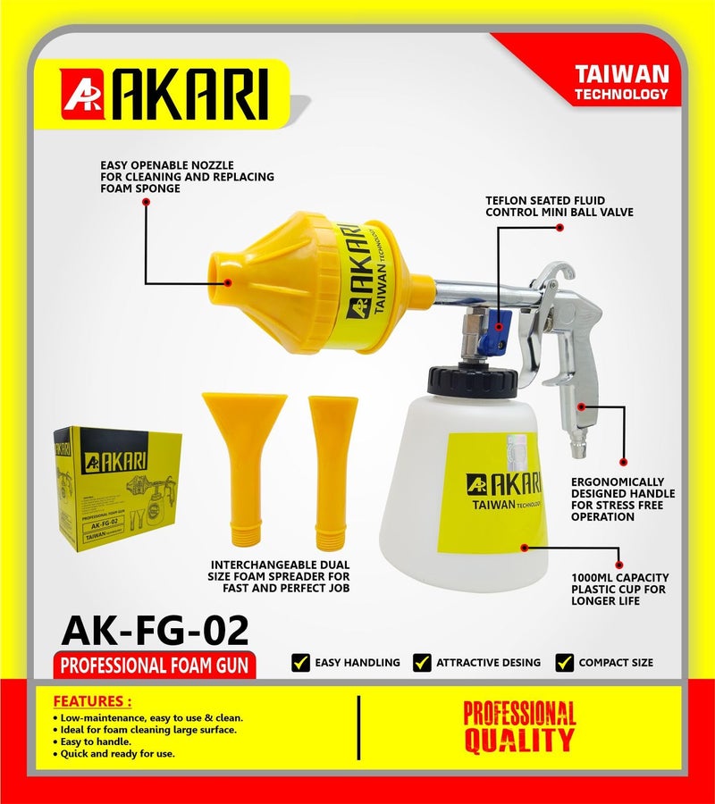 HANUMETO AKARI Foam Gun,Shampoo Foam Spray Gun for Washing and Cleaning Air Assisted Sprayer Air Foam Gun (1 Foam Gun, 1, Extension, 1 Container) (Plastic, Easy Grip, Adjusted), (AK-FG-02) - Image 2