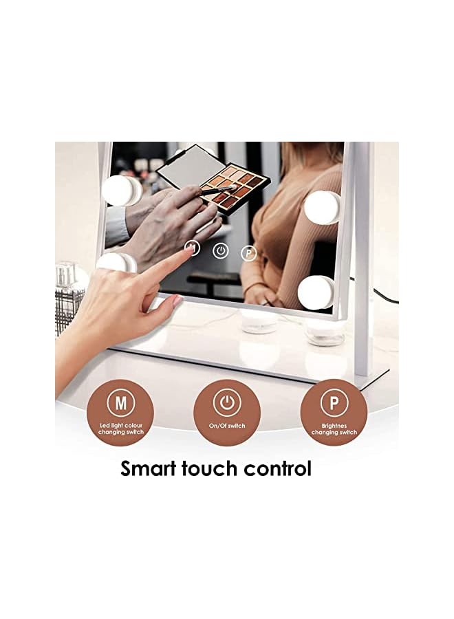 The Bros مرآة تجميل مضاءة كبيرة، مرآة هوليوود للمكياج مع أضواء، مع 3 ألوان من الضوء و 12 لمبة LED قابلة للتعتيم، شاشة تحكم باللمس الذكية ودوران 360° - Image 2