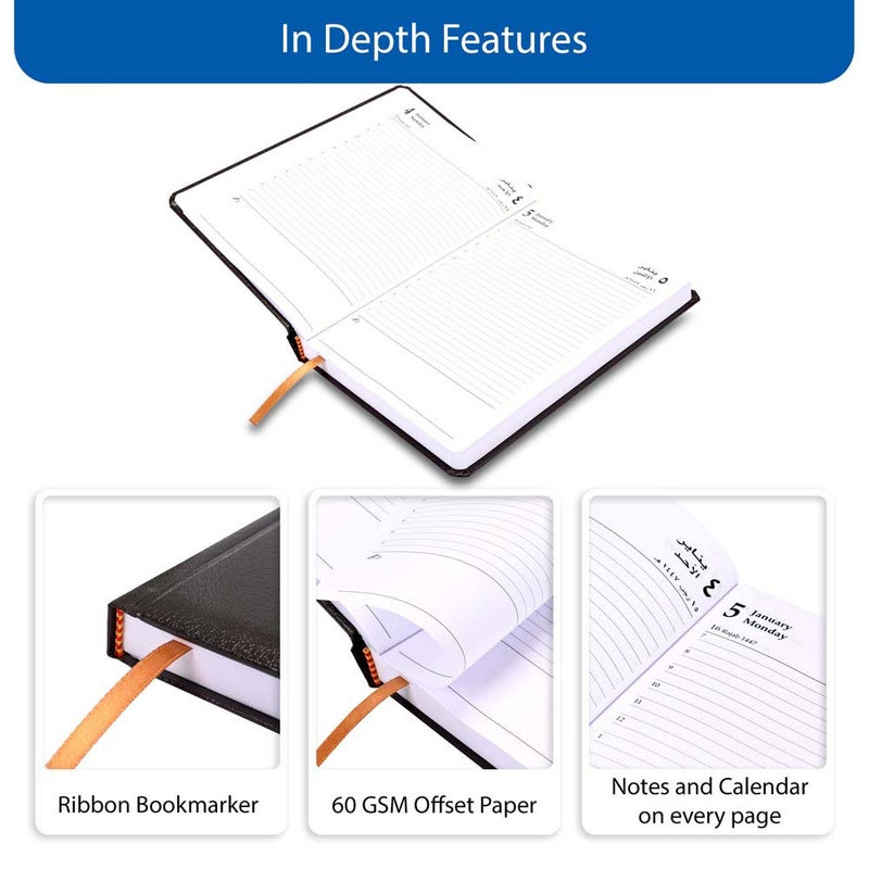 FIS 2026 A5 Diary, 148x210mm, 1 Side Padded Vinyl Cover with Round Corners, 1 Day a Page Format, Arabic/English, 60gsm White Paper, Chocolate Cover-FSDI23AE26CH - Image 5