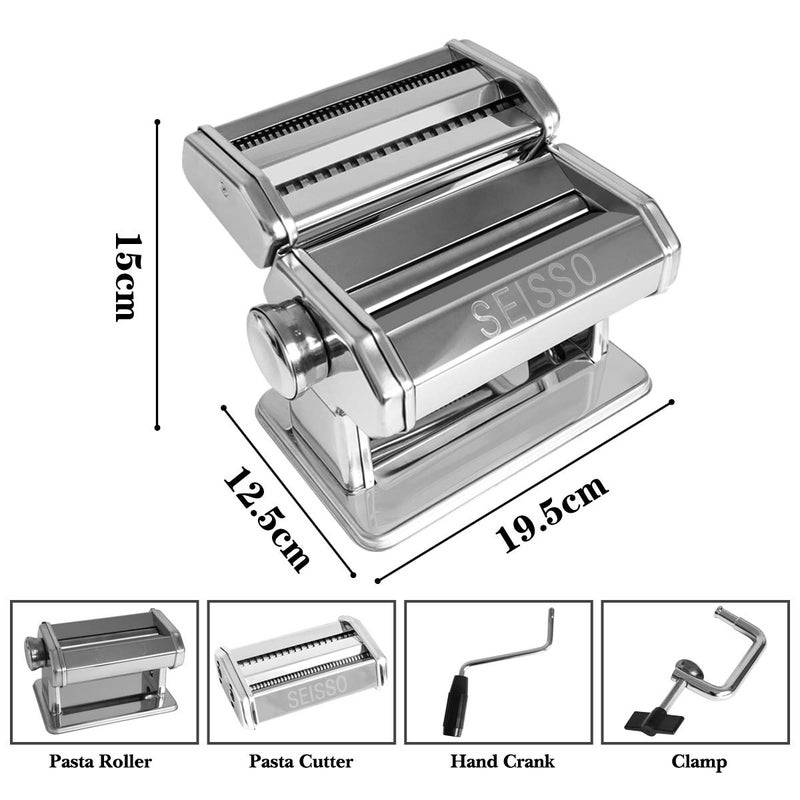 SEISSO Pasta Maker Manual Hand Crank Pasta Machine Washable Stainless Steel Noodle Maker with 7 Adjustable Thickness Settings Homemade for Spaghetti Linguine Bigoli Trenette  - Image 5