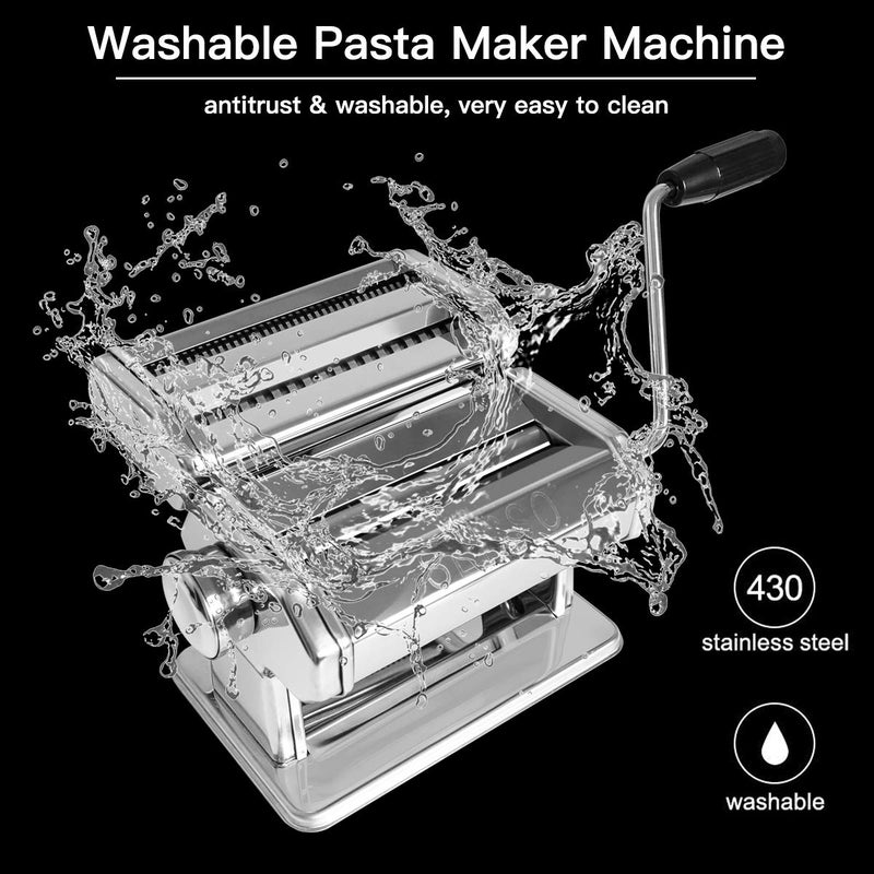 SEISSO Pasta Maker Manual Hand Crank Pasta Machine Washable Stainless Steel Noodle Maker with 7 Adjustable Thickness Settings Homemade for Spaghetti Linguine Bigoli Trenette  - Image 2