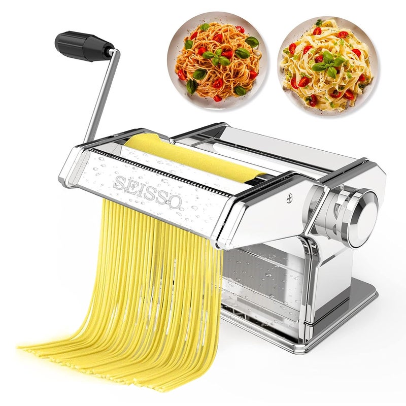 SEISSO Pasta Maker Manual Hand Crank Pasta Machine Washable Stainless Steel Noodle Maker with 7 Adjustable Thickness Settings Homemade for Spaghetti Linguine Bigoli Trenette  - Image 1