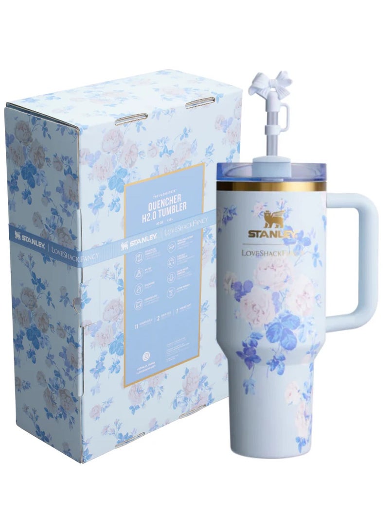 Stanley x LoveShackFancy Quencher 40OZ,Everblooming Rosettes,Presented in Elegant Gift-Ready Packaging