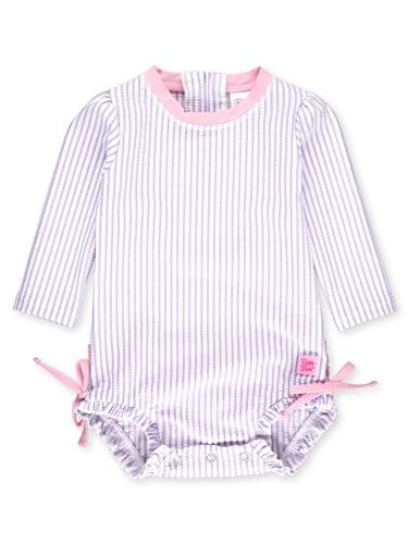 RuffleButts BabyGirls Seersucker Long Sleeve Rash Guard One Piece Swimsuit UPF 50 Toddler - Image 1