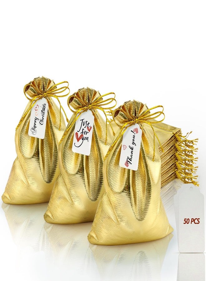 DOYIDE 50Pcs Gold Drawstring Gift Bags, 8x12in Jewelry Bags Drawstring Pouches, Shiny Wedding Party Favor Bags, Sachet Bags Empty for Birthday Party Christmas Baby Shower Candy Favors - Image 1