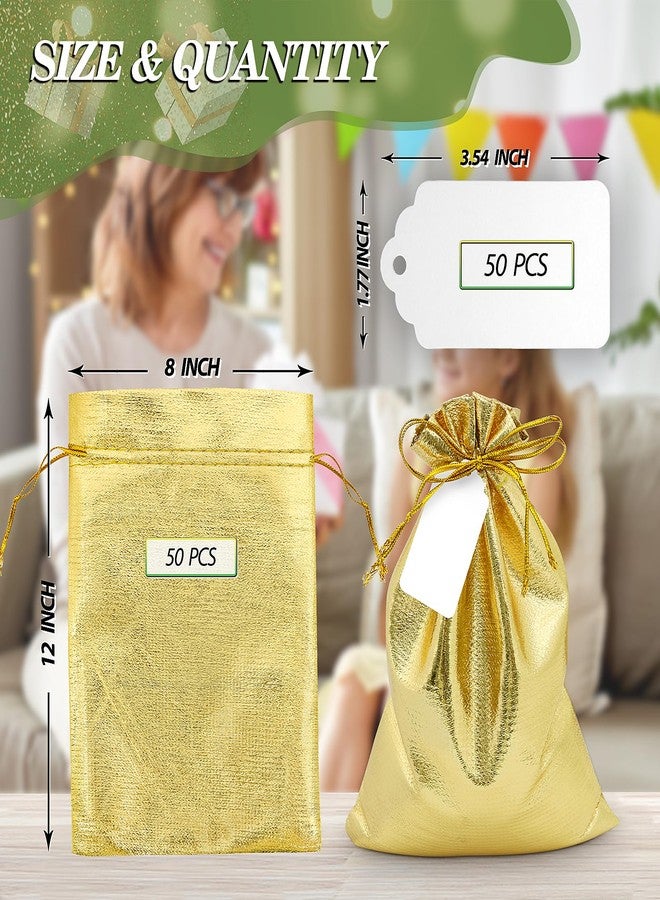 DOYIDE 50Pcs Gold Drawstring Gift Bags, 8x12in Jewelry Bags Drawstring Pouches, Shiny Wedding Party Favor Bags, Sachet Bags Empty for Birthday Party Christmas Baby Shower Candy Favors - Image 2