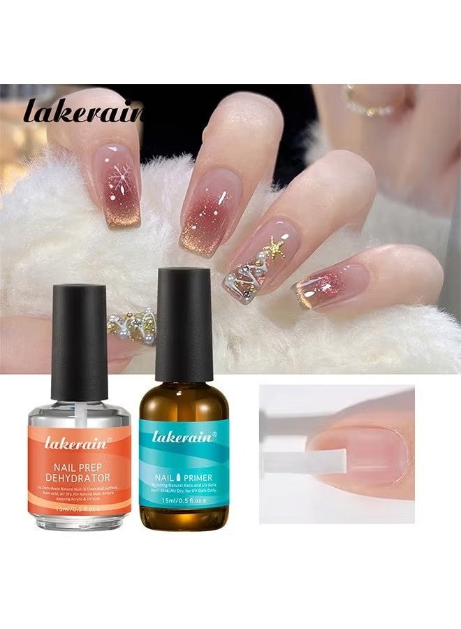 lakerain Nail Dehydrator and Primer, 2 Pcs 15ml Gel Nail Polish Acid Free Natural Nail Prep Dehydrate&Bond Primer Nail Bond, Air Dry Superior Bonding Primer for Acrylic Powder Nail Supplies Set - Image 2
