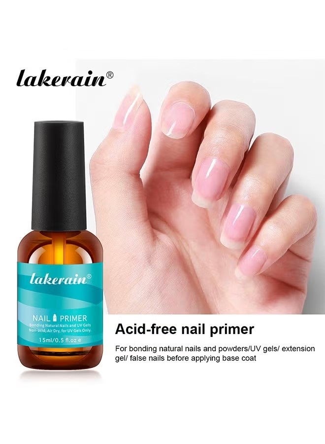 lakerain Nail Dehydrator and Primer, 2 Pcs 15ml Gel Nail Polish Acid Free Natural Nail Prep Dehydrate&Bond Primer Nail Bond, Air Dry Superior Bonding Primer for Acrylic Powder Nail Supplies Set - Image 4