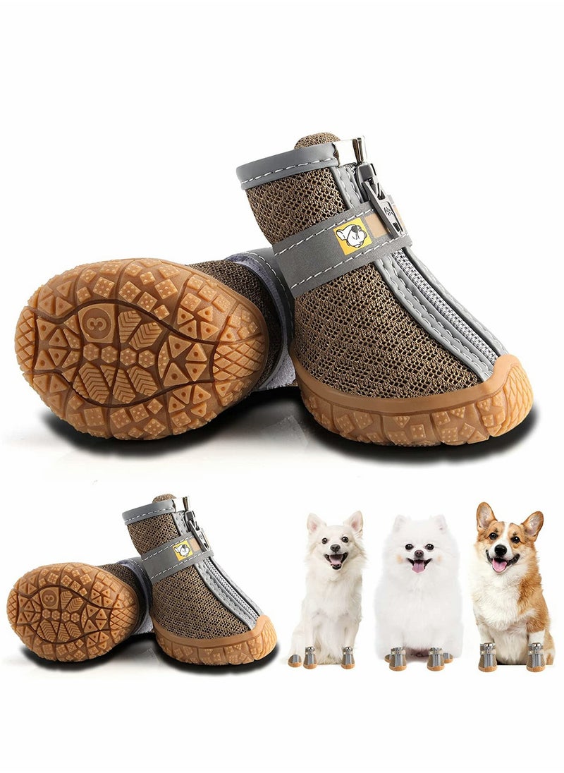KASTWAVE Dog Shoes 4 Pcs Size 3 Anti Slip Breathable Waterproof Dog Booties Boot Paw Protector for Small Dog Dog Hiking Shoes with Reflective Adjustable Strap Zipper Puppy Shoe for Hot Pavement Winter Snow  - Image 1