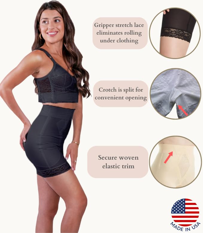 Rago 6206 - High Waist Long Leg Shaper | Made in USA | No Top Roll Waistband | Quality Material | Medium Control | Black L/30 - Image 5