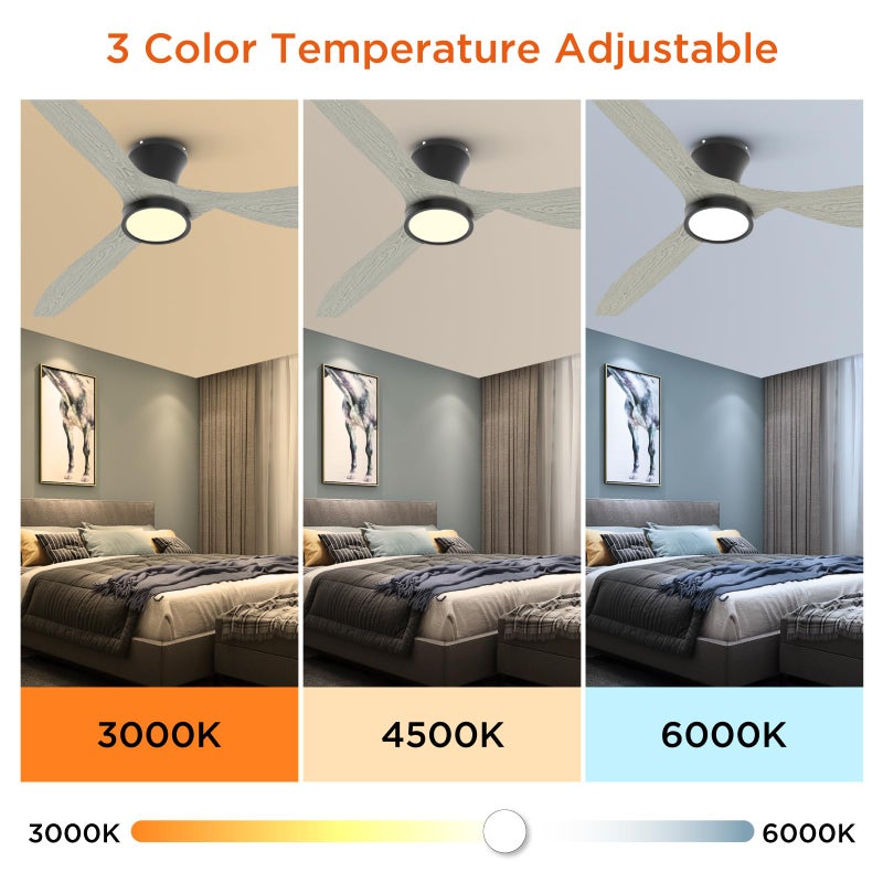 TALOYA 52 Inch Ceiling Fans with Lights Led Remote Control Flush Mount Low Profile for Bedroom Farmhouse Patio Outdoor Living Room Kitchen Dining Room,DC Motor,Reversible,White Oak - Image 3
