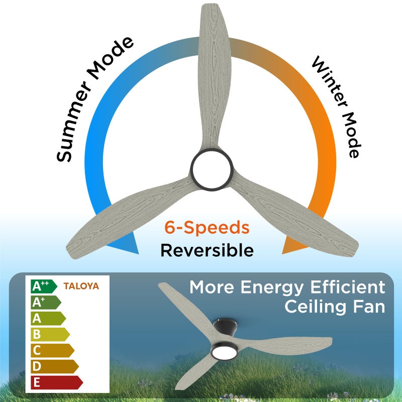 TALOYA 52 Inch Ceiling Fans with Lights Led Remote Control Flush Mount Low Profile for Bedroom Farmhouse Patio Outdoor Living Room Kitchen Dining Room,DC Motor,Reversible,White Oak - Image 4