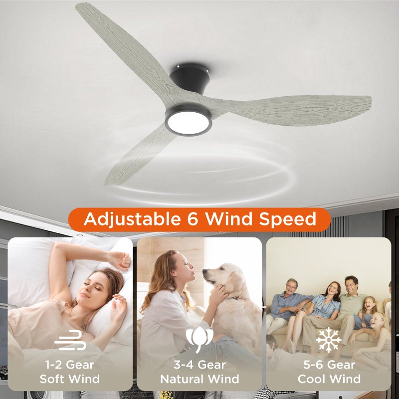 TALOYA 52 Inch Ceiling Fans with Lights Led Remote Control Flush Mount Low Profile for Bedroom Farmhouse Patio Outdoor Living Room Kitchen Dining Room,DC Motor,Reversible,White Oak - Image 5