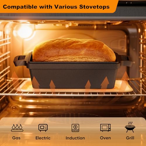 Heimekite 9×5 Inch Cast Iron Loaf Pan with Lid, bread pans for baking, 2 Piece Set | Even Heat Distribution Bread Baking Pan for Homemade Sandwich Bread, Banana Bread, Cakes, Meatloaf - Image 5