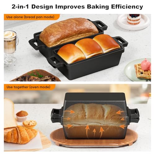 Heimekite 9×5 Inch Cast Iron Loaf Pan with Lid, bread pans for baking, 2 Piece Set | Even Heat Distribution Bread Baking Pan for Homemade Sandwich Bread, Banana Bread, Cakes, Meatloaf - Image 4