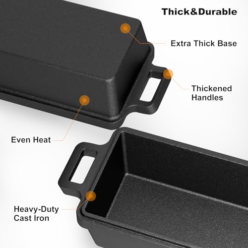 Heimekite 9×5 Inch Cast Iron Loaf Pan with Lid, bread pans for baking, 2 Piece Set | Even Heat Distribution Bread Baking Pan for Homemade Sandwich Bread, Banana Bread, Cakes, Meatloaf - Image 3